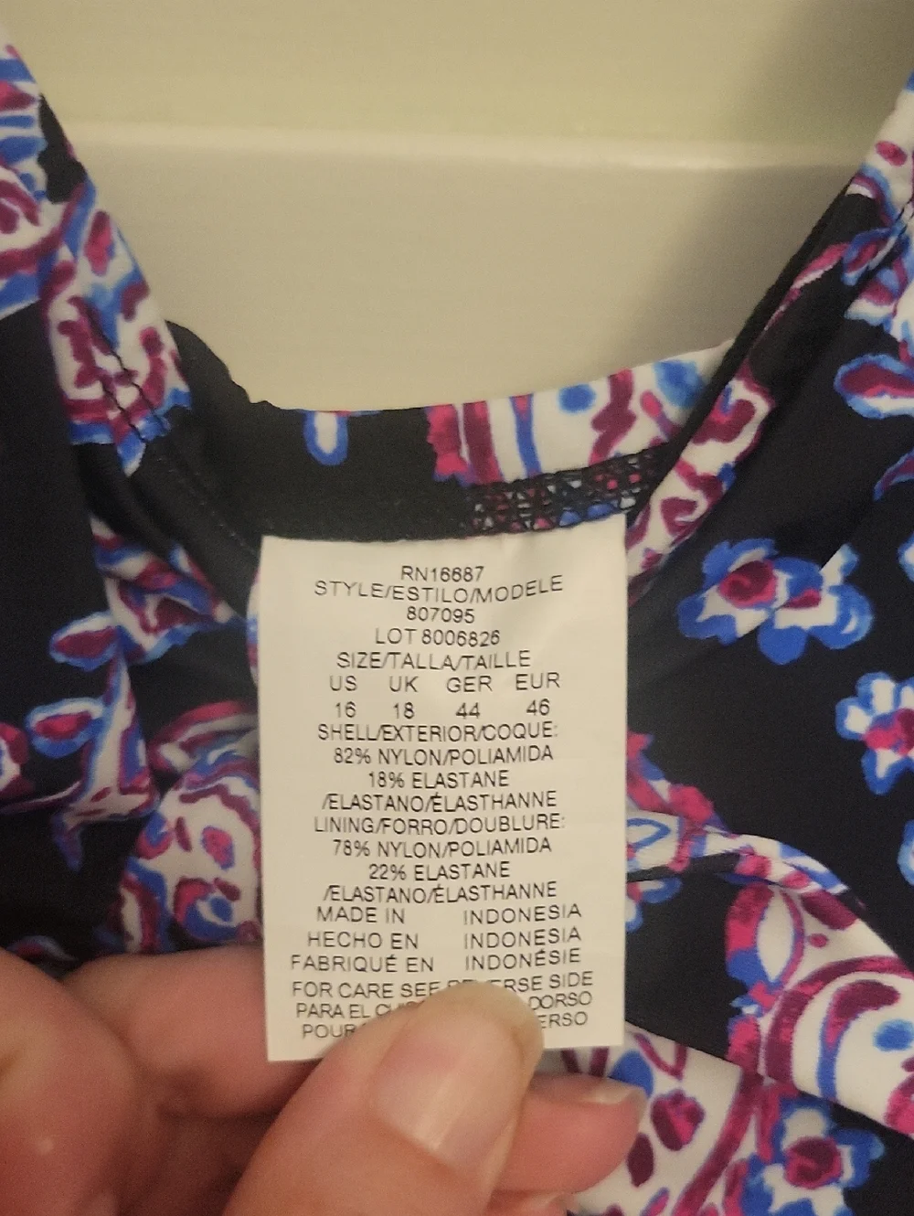 New With Tags Swim Solutions Black Swim Dress with Purple & Pink Paisley - Picture 3 of 6